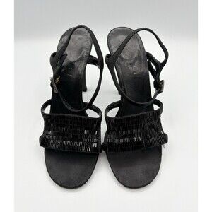 Gucci by Tom Ford Black Satin Beaded/Sequined Sandals Heels Vintage Sz EU 36